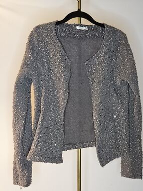 Promod Gray Sequined Open-Front Cardigan L